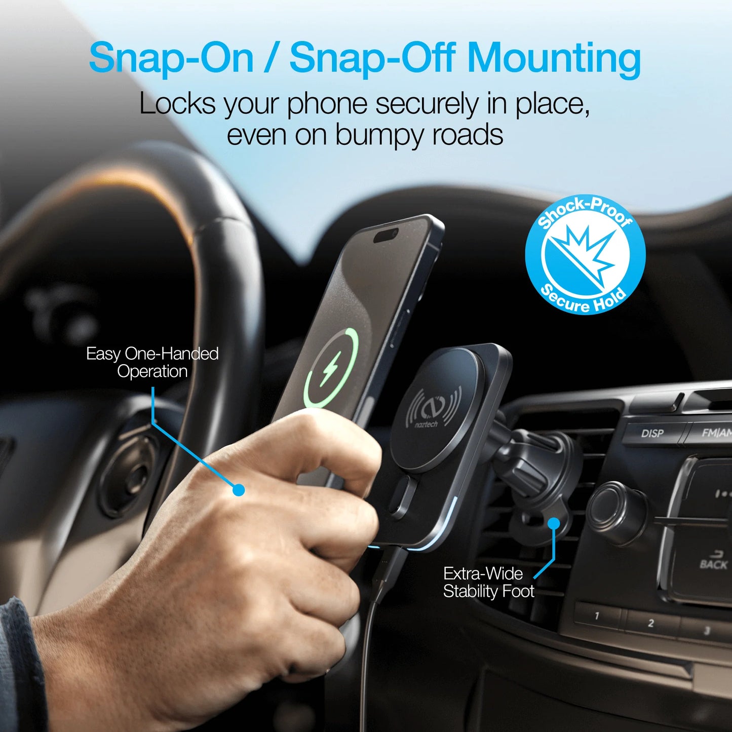Naztech Maglock CAR 15W Magnetic Wireless Fast Charging Vent Mount with Qi2