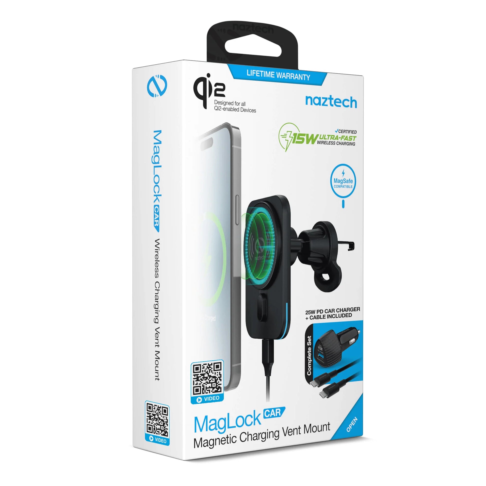Naztech Maglock CAR 15W Magnetic Wireless Fast Charging Vent Mount with Qi2