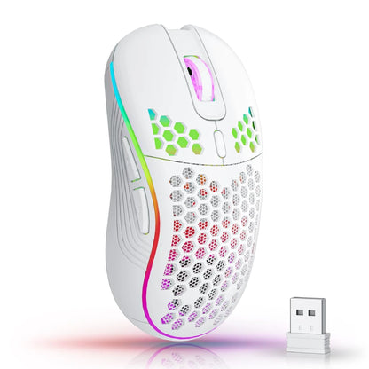 Experience Ultimate Comfort and Style with the 2.4G Wireless RGB Backlit Gaming Mouse - Ergonomic Honeycomb Design, 6 Buttons, and Rechargeable Convenience!