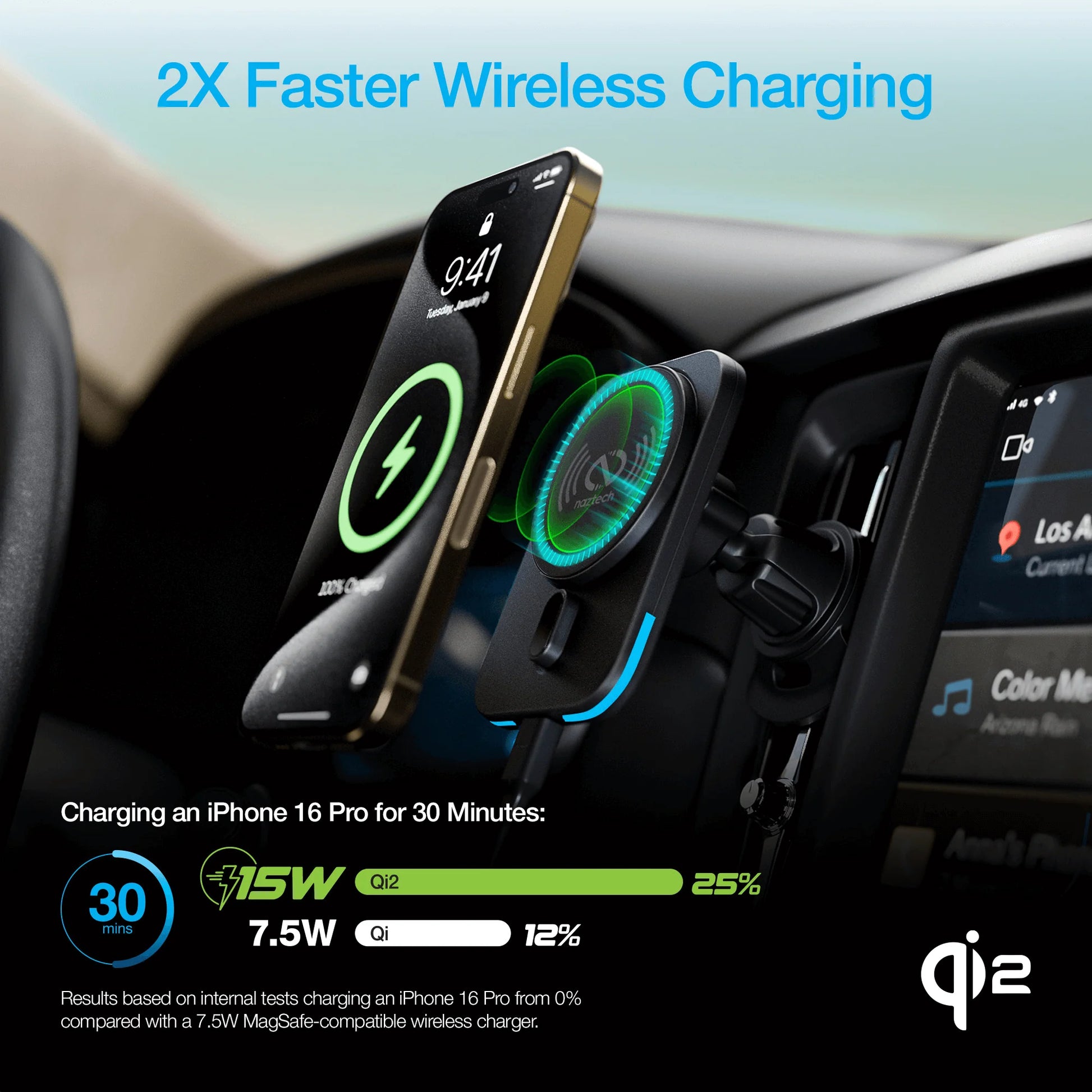 Naztech Maglock CAR 15W Magnetic Wireless Fast Charging Vent Mount with Qi2